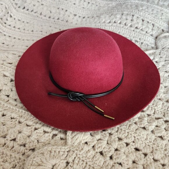 100% Wool Wide‎ Brim Hat rancher hat Boho MIXIT Fedora Floppy Hat - Burgundy - Picture 1 of 7